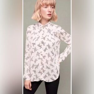 Maeve Black and White Long Sleeve Button Down Shirt